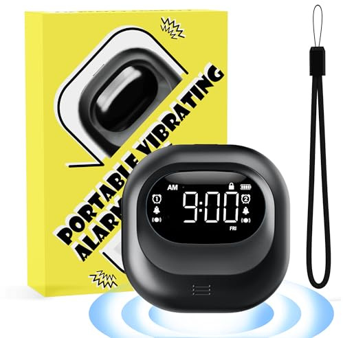 Roxicosly Small Vibrating Alarm Clock for Heavy Sleepers Under Pillow | 3000mAh Rechargeable Battery, 3 Vibrations, 5 Volumes, Dual Alarm, Snooze, Backlit LCD Display for Hearing Impaired