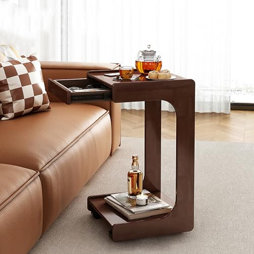 Générique Table D Appoint De Canapé en Bois Massif Réglable Support Mobile pour Ordinateur Portable Et Plateau TV avec étagères De Rangement Table D Appoint