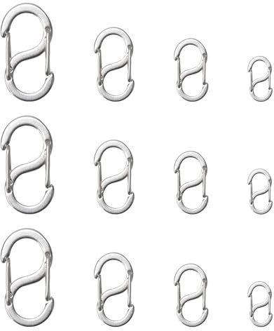 Zythrem 12pcs Double Opening Lobster Clasps Stainless Steel S Lock Bracelet Connector Necklace Shortener Closures Bracelet Connectors Charm Clasp for DIY Jewelry Making and Repair (4 Sizes, Silver)