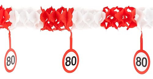 80 Geburtstag Deko Girlande Verkehrszeichen rot/weiß - Originelle Geburtstagsdeko für einen gelungenen 80 Geburtstag Mann oder Frau - Tiwoca