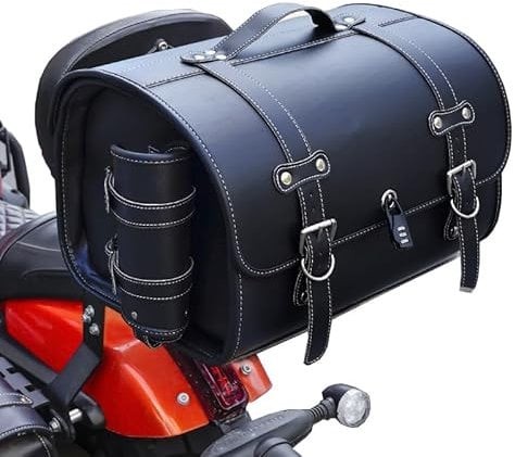 MJHQWE Motorrad Hecktasche für Harley-Davidson Fat Bob 114 2018-2024,Leder Wasserdichter Retro Motorrad Tasche Motorrad Aufbewahrungstasche Motorrad Zubehör,C