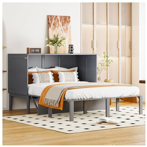 Wyibwy Letto armadio 140 * 200cm, letto a parete con rete a doghe, letto a scomparsa, letto armadio verticale con rete a doghe, letto bambini, letto matrimoniale, mobili salvaspazio, Grigio