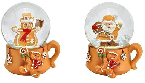 2 nostalgische Mini-Schneekugeln mit Weihnachtsbäckerei Lebkuchen Weihnachtswaffel| Luftblase | Durchmesser 45mm, 20313abx