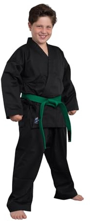 TEKKA BUDO Ninjutsu Anzug schwarz 7.5 oz - Ninjutsu Gi Set (Jacke, Hose mit Gummibund, weißer Gürtel) Einsteiger Anzug, Kinder, Erwachsene