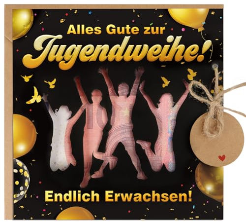 BETESSIN Geldgeschenke Verpackung zur Jugendweihe - Jugendweihe Karte mit Umschlag - Geldgeschenke Jugendweihe - Originelle Jugendweihe Geschenke für Junge & Mädchen (Schwarz Gold)