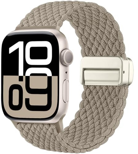 Maledan Neuestes Geflochten Armband Kompatibel mit Apple Watch Armband 45mm 46mm 44mm 42mm(Series 3/2/1) 49mm, Solo Loop Magnetisch Armband für iWatch Series 10 9 8 7 6 5 4 3 2 1 SE Ultra, Hellbraun