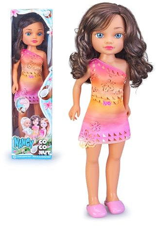NANCY Coconut Brunette, Puppe im Sommeroutfit, Brünett mit blauen Augen, mit echtem Kokosnussduft, ab 3 Jahren, Famosa (NAC88200)