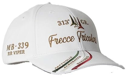Aeronautica Militare Cappello Uomo HA1205 Ricamato 313° Gruppo Frecce Tricolori (IT, Testo, Taglia Unica, Bianco)