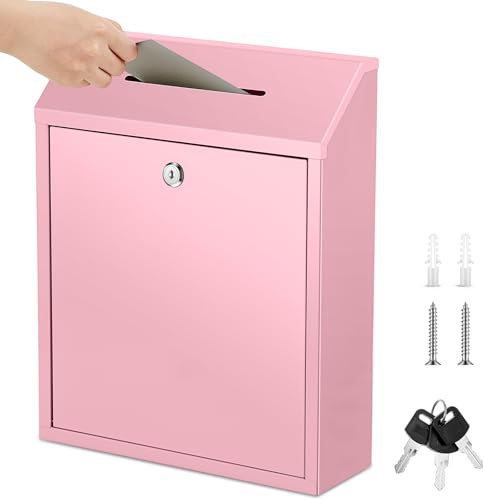 Yaocom Metall-Geldtropfen Spenden-Kassette für Bauernhof, Sammlung, sichere Vorschlagsbox mit Schloss, Wandmontage, Briefkasten, Behälter für Zuhause, Büro, Outdoor, Rosa, 38,1 x 30,5 x 10,2 cm