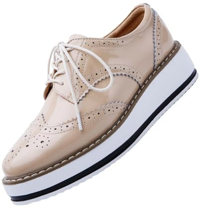 Zapatos Oxford de plataforma para mujer, clásicos, gruesos, de cuero, con punta redonda, con cordones, zapatos de vestir, transpirables, cómodos, brillantes