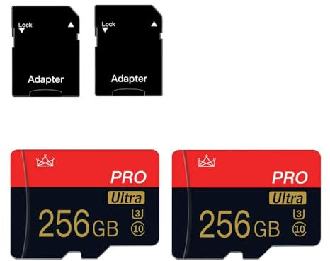 Lot de 2 cartes micro SD 256 Go classe 10 avec adaptateur SD haute vitesse pour tablette, appareil photo, drone