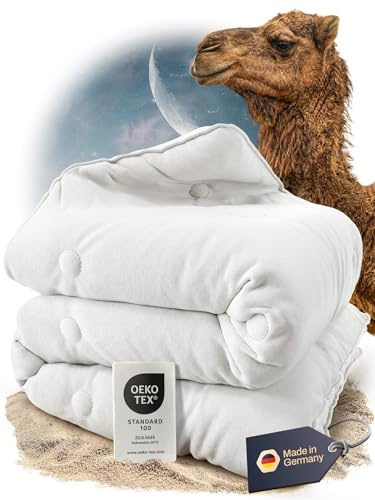 BEFA NATUR Coperta in pelo di cammello per tutte le stagioni, 200 x 200 cm, media e termoregolante, 100% pelo di cammello, rivestimento in cotone, certificazione Oeko-TEX 1, Made in Germany