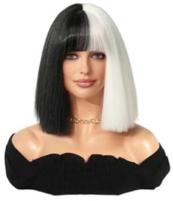 Haarpflege 35 cm/13,7''t Perücken für Frauen Ombre Wellenwelle Bob Perücke mit Pony mittelgroße Länge synthetische Haarwasser Welle Schwarze weiße Perücken natürliche Perücken natürliche