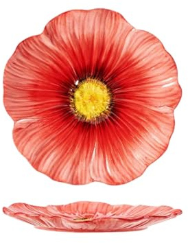 Vyloky Blumen Geschirrset 3-tlg Klatschmohn Design - Spülmaschinenfeste Keramikschalen (15/22/26cm) - Ofen-/Mikrowellensicher mit Anti-Rutsch Boden (10-Zoll-Teller)