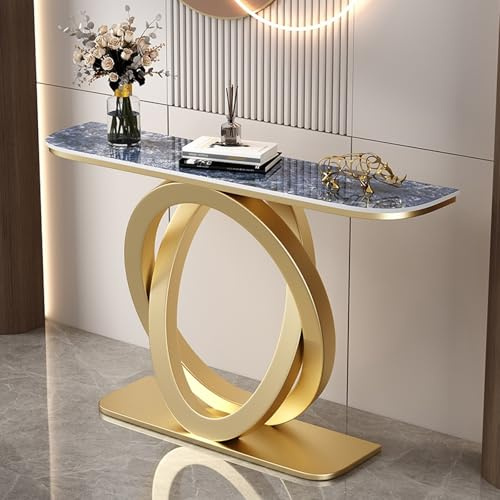 TUPAFJU Console décorative Moderne en Fer avec Plateau en Pierre, Table étroite derrière Le canapé, pour entrée, Couloir, Salon(Gold,120CM-D)