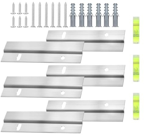 Tidevib Z-Clamp Wandhalterungen für Bilderrahmen, Spiegel, Regale, Kopfteile, Whiteboards – robustes Eisen-Aufhängeset mit Wasserwaage, Schrauben, Dübeln – 3 Stück