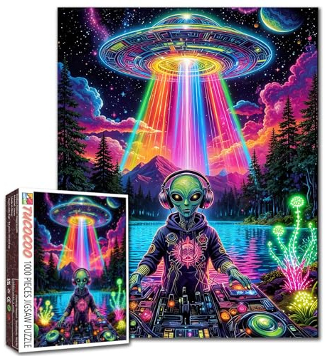 1000-teiliges Puzzle für Erwachsene, Alien-Musiker, DJ-Puzzle, Alien-Raumschiff, UFO-Puzzle, DIY, Basteln, Puzzle, kulturelle Familie, anspruchsvolles Geschenk, Schlafzimmerdekoration, 50,8 x 68,9 cm