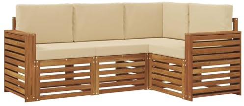 vidaXL Sofagarnituren 4 pcs Natur und Beige Massivholz Akazie, Outdoor Sofa, modernes Möbel, robuster Terrassen-Lounge, Garten, Sitzgelegenheit für Wohnzimmer-Set