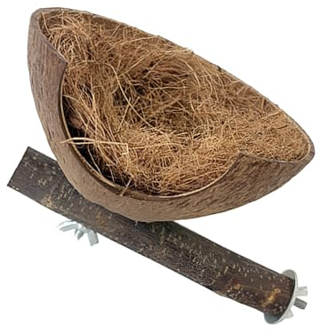 Snorvixre Perchoir à oiseaux en noix de coco naturelle, repos et abri pour petits animaux de compagnie, perruches, jouet de repos sûr, décoration de cage, nid de tourterelle