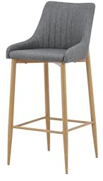 FURNLUX Plaza Barhocker, Küchenstuhl, Gepolstert, Textil/Polyester, Grau, 45x50x103 cm, Sitzhöhe 74 cm, 7 kg, Eichenholz-Beine, Metallrahmen, Textilspray empfohlen