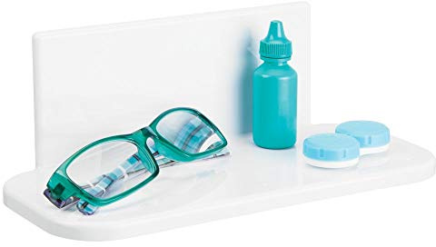 mDesign Badaufbewahrung aus BPA-freiem Kunststoff – selbstklebendes Duschregal – Badmöbel für Zahnbürsten, Cremes und Make-up – Weiß