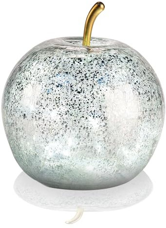 Schlaraffenland LED Dekoapfel POMO Ø16x17 cm aus Glas | Silber | 15 Micro LED's | Timerfunktion 6h | Batteriebetrieben | Garten Deko