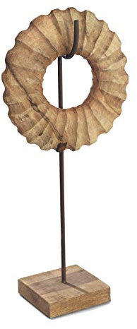 Moritz Skulptur Kreis Symbol der Unendlichkeit massives Mangoholz mit Stahl Säule auf Sockel im Rost Design Handarbeit Größe M I braun