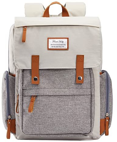 Frank Mully Wickeltasche, Rucksack, groß, multifunktional, Reise-Babytasche für Mama und Papa, Cremeweiß, 7 Piece Set