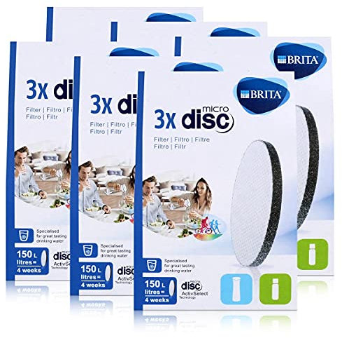 BRITA - MicroDisc - Lot de 3 filtres à eau - Compatible avec les bouteilles filtrantes BRITA fill&go et les carafes filtrantes BRITA fill&serve (lot de 6)