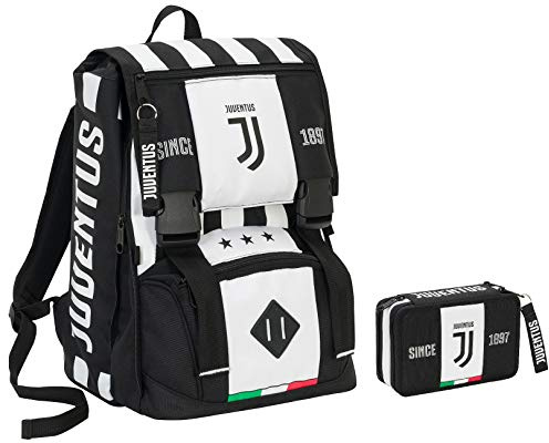 Sac à Dos Extensible Juventus + Trousse équipée - Noir et Blanc - Gadget Assorti - Filet Porte-Ballon !