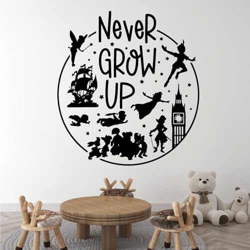 Never Grow Up - Disney Movie Neverland Book Peter Pan Inspired Decal Wall Sticker [Large] [Black]