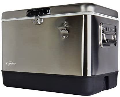 Koolatron 51L Portable Ice Box Ice Chest with Bottle Opener 85 Can Cool Box Portable Mini Camping Cooler Travel Picnics Fishing Home Campervan Grey