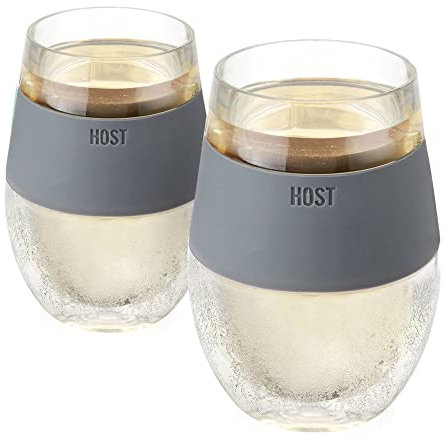 Host Set di Coppe Refrigeranti Freeze, Costituito da 2 Bicchieri Refrigeranti da Congelatore Con Isolamento a Doppia Parete Con Gel, Bicchieri per Vino Rosso e Bianco, 250 ml, Grigio