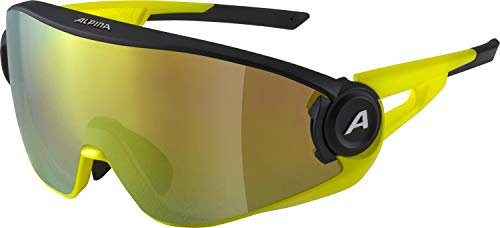 ALPINA 5W1NG Q - Verspiegelte, Kontrastverstärkende & Beschlagfreie Sport- & Fahrradbrille Mit 100% UV-Schutz Für Erwachsene, black matt-neon yellow, One Size