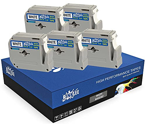 RINKLEE M-K231 MK-231BZ M-K231SBZ Schwarz auf Weiß Etiketten Schriftband Kompatibel mit Brother P-Touch BB-4 PT-55 PT-65 PT-70 PT-80 PT-85 PT-90 PT-M95 PT-100 PT-110 | 12 mm x 8 m | 5 Kassetten