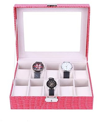 watch box Rosa Uhrenbox, staubdichte Aufbewahrungsbox, Damenarmband-Uhrenbox, Fensterglas-Displaybox, Krokodilmuster-Uhrenbox, Damen