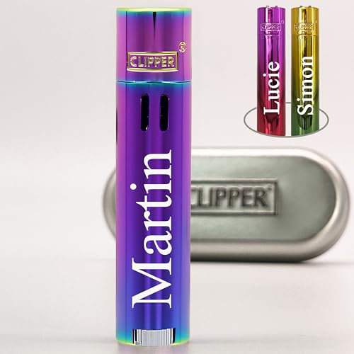 KDO MAGIC - Clipper personnalisé - Briquet en métal dégradé gravé avec Un prénom - Boite Coffret Cadeau - Plusieurs Coloris (ICY)
