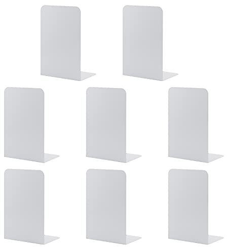 MSDADA -Serre-Livre Metal, 4 Paires Serre-Livres Enfants,Anti-Rayures Serre-Livres Design, pour Bureaux,Décoratifs, Étagères,Écoles et Librairie (Blanc)