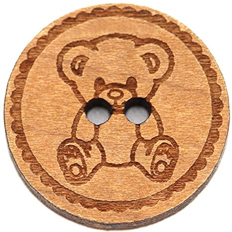 NaturSchatulle Holzknöpfe Gravur Motiv Teddybär 12-30mm I 25 Stück Kirsche 2 Loch Knöpfe Holz DIY Basteln Nähen Schmuckherstellung Annähen Rund 12mm