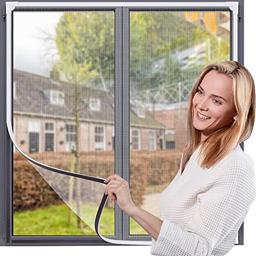 Magnetic Window Screen,UtauHom Fly Screen for Windows Max Size 120 x 130cm,Fiberglass Mesh Easy Installation Prevents Insects/Flies/Mosquitoes from Entering The Room(White Frame with White Net)