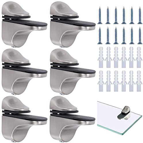 Zliger 6 Piezas Soporte Estanterías de Cristal Abrazadera de Vidrio Ajustable Soporte de estante de vidrio de pared Soporte de vidrio Soporte Estantes de Cristal Aleación de Zinc