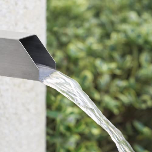 PONDO 20,3 cm quadratischer Wasserbrunnen mit Auslauf aus gebürstetem 316er Nickel Edelstahl Pool Scupper Spillway Brunnen für Garten Pool Teich Brunnen Wasserspiel (Silber)