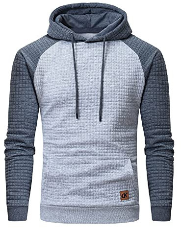 YuKaiChen Pullover Herren Arbeitspullover Waffel-Stoff Fleece Hooded Sweat Sweatshirt Hellgrau/Grau XL