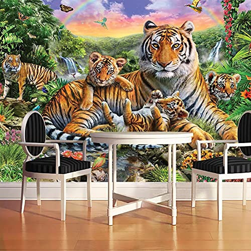 YXTSmurals Fototapete 3D Effekt Tiere Tiger Bäume Fototapeten Vlies Tapeten Wandtapete Vliestapete Wandbild Wand Schlafzimmer Wohnzimmer Büro Küche