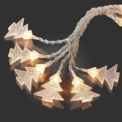 hellum Lichterkette Innen mit Tannenbäumen, 10 LED Tannenbäume beleuchtet warmweiß, 1,50m beleuchtete Länge batteriebetrieben, transparentes Kabel, Weihnachtsbeleuchtung Innen Fenster, 566116