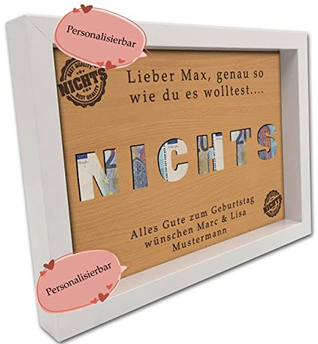 Namofactur Nichts Geld Geschenk Geldgeschenk Verpackung I Geburtstagsgeschenk mit Personalisierung I Geschenkbox und Geldverpackung I Jubiläum I Männer Frauen I Geld Geschenkideen