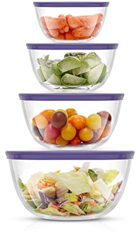 JoyJolt Kitchen Mixing Bowls - 8pc Glass Bowls with Lids Set – Neat Nesting Bowls - Large Mixing Bowl Set Batter Bowl - Cooking Bowls - Storage Bowls with Lids and Big Salad Bowl with BPA-Free Lids
