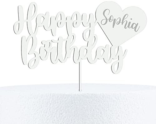 Alsino Happy Birthday Cake Topper Geburtstag Kuchendeko aus Holz oder Acryl personalisiert mit Wunschnamen - 15, 20 & 25 cm Höhe, 15 cm