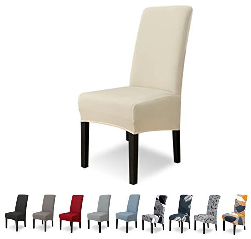Lydevo Stuhlhussen XL 6er Set Stretch Stuhlhussen Schwingstühle XL für Esszimmerstühle Spandex Universal-Stuhlbezug Large Dining Chair Schonbezüge für Stuhl Esszimmer Hotel Bankett,Beige