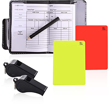 NINVVS Football referee card set, with 2 black whistles, durable red and yellow referee card, football game scoreboard, used in the World Cup and various events